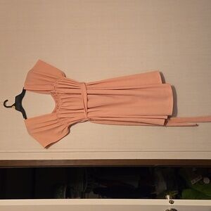 Coral peach square neck puff sleeve mini a-line dress